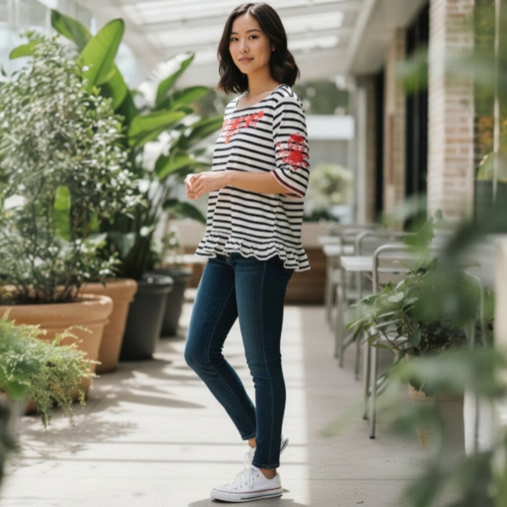 Kate Spade Broome Street Striped Embroidered Top XXL